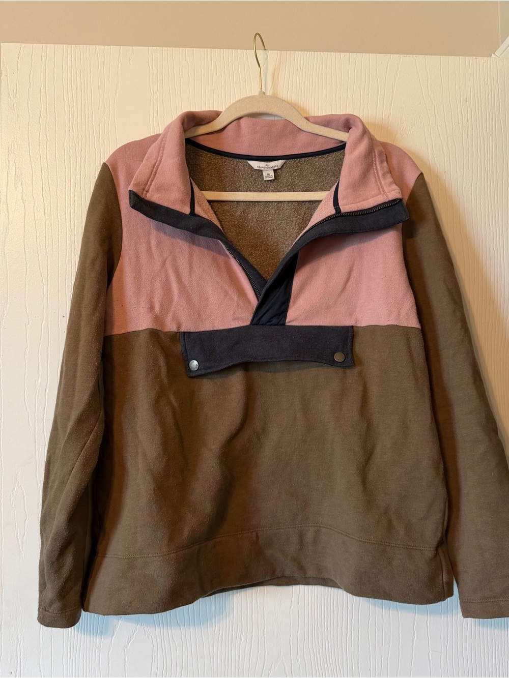 L.L. Bean Pink and Brown Pullover Fleece Sweater